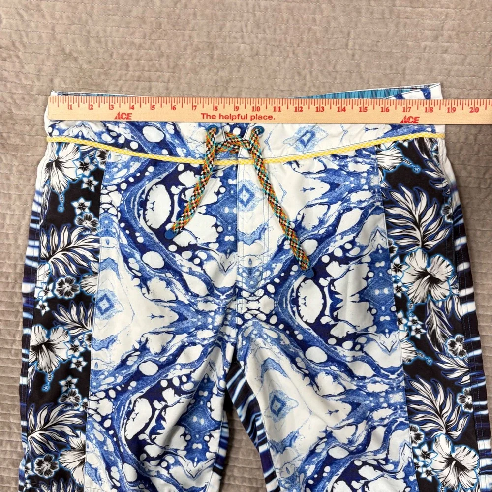 Robert Graham Mens Blue Marble Floral Board Shorts Swim Trunks Classic Fit 36